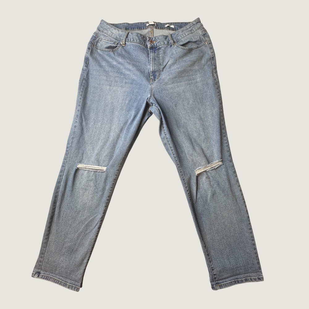 Forever 21 Jeans Women 16 Blue Boyfriend Distressed High Rise Light Wash Stretch